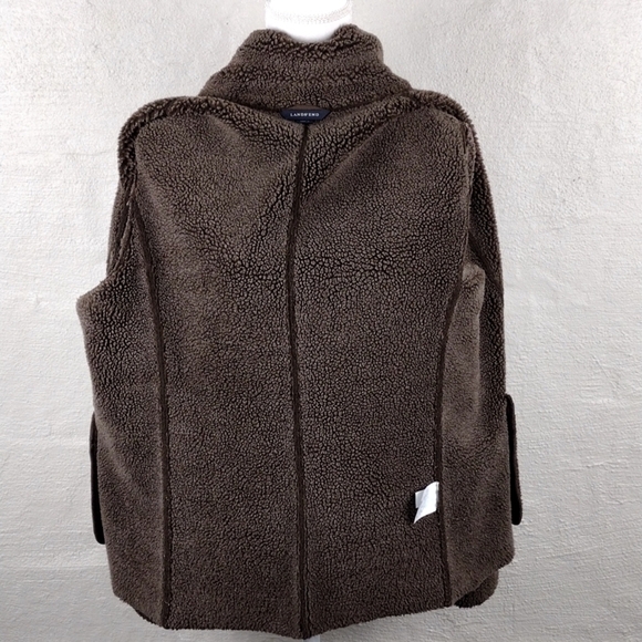 Lands' End Brown Faux Suede Leather Collared Button Up Long Sleeve Winter Coat - Picture 10 of 13